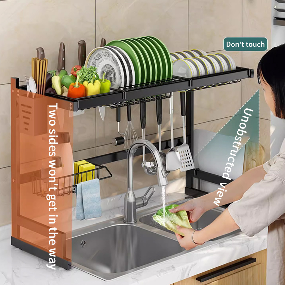 Dish Drainer Dishes Organizer Hanging Sink Black Dish Drying Rack over Sink Organizer Kitchen Storage Rack With Utensil Holder