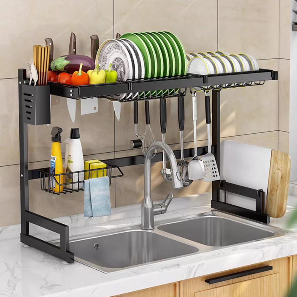 Dish Drainer Dishes Organizer Hanging Sink Black Dish Drying Rack over Sink Organizer Kitchen Storage Rack With Utensil Holder