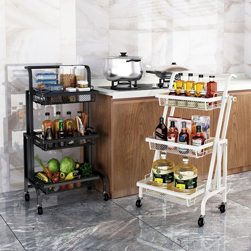 Home Kitchen Organizer 3 Tiers Movable Rolling Storage Rack Trolley Utility Carts with Wheels