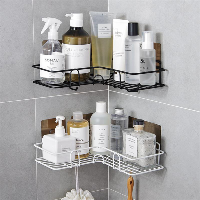 New Design Black White Storage Shelf Wall Mount Iron Triangle Bathroom Rack Corner Shelf shower caddy