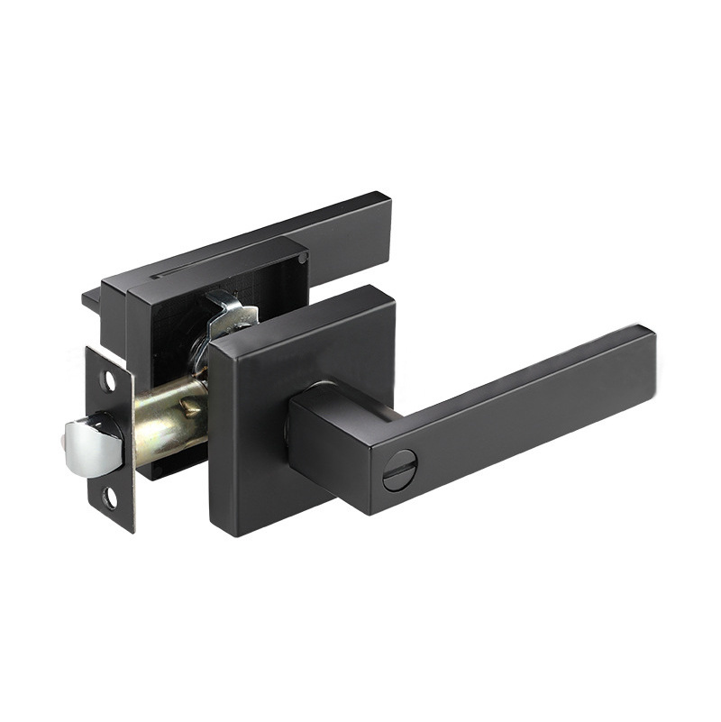 Iron Black Door Lock Contemporary Square Entry Lever Door Handle Reversible Push Bar Lock Set