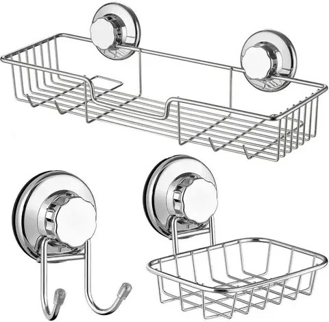 The Most Popular Bathroom stainless steel shelving kit Soap tray Double bath hook suction cup bathroom shelf