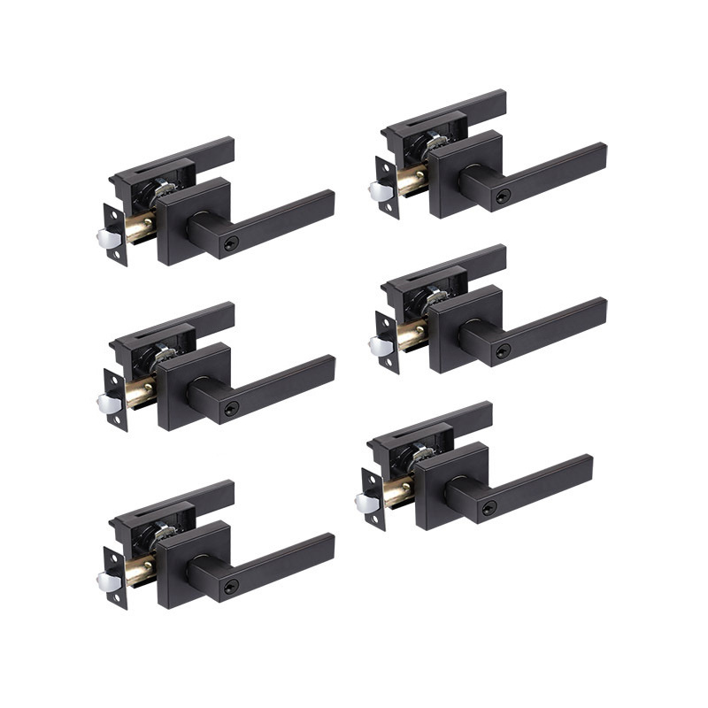 Iron Black Door Lock Contemporary Square Entry Lever Door Handle Reversible Push Bar Lock Set