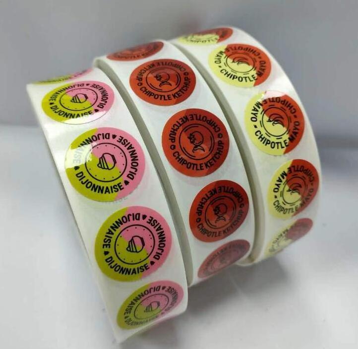 Flavor stickers with strong adhesive glue roll labels for food container packing stickers