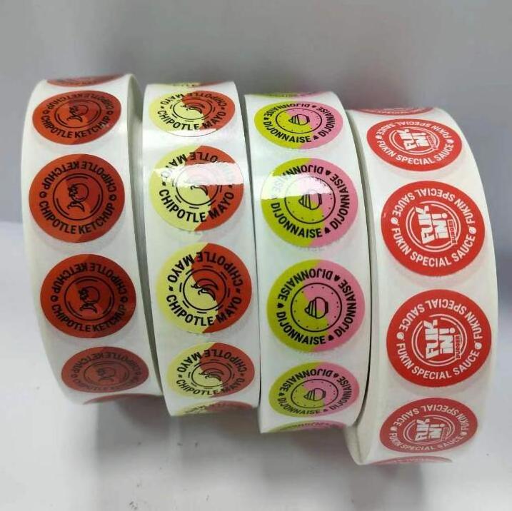 Flavor stickers with strong adhesive glue roll labels for food container packing stickers