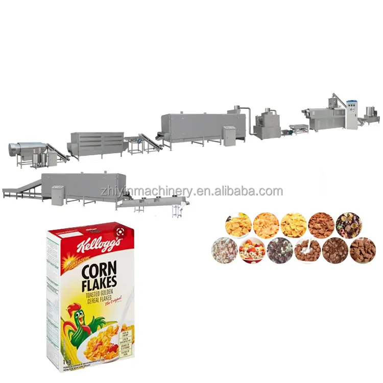 Rice Extruder Twin-screw Extruder Corn Flakes Cereal Puffing Instant Cooking Processing Equipment Snack Puffed Production Line