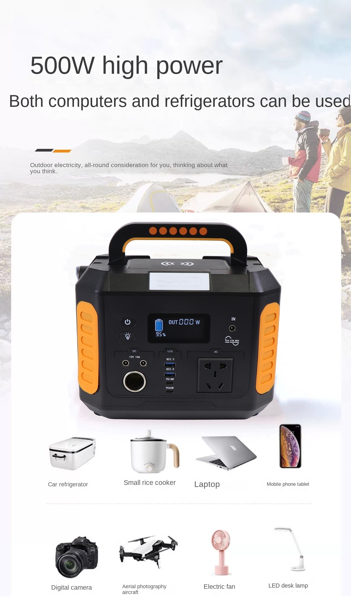 Emergency Outdoor 300w 500w 600w 1000w 1500w 2000w 3000w Solar Battery Portable Power Station With Solar Panel