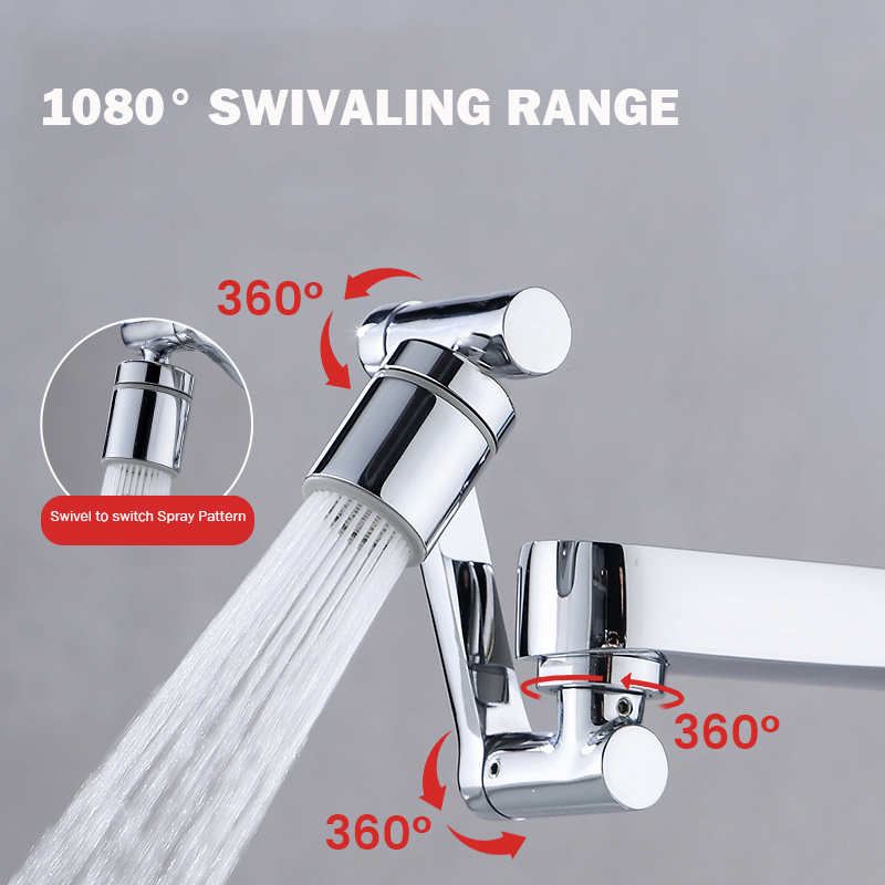 Universal Robot Arm 1080 Degree Rotating Faucet Extender with 2 Function Aerator