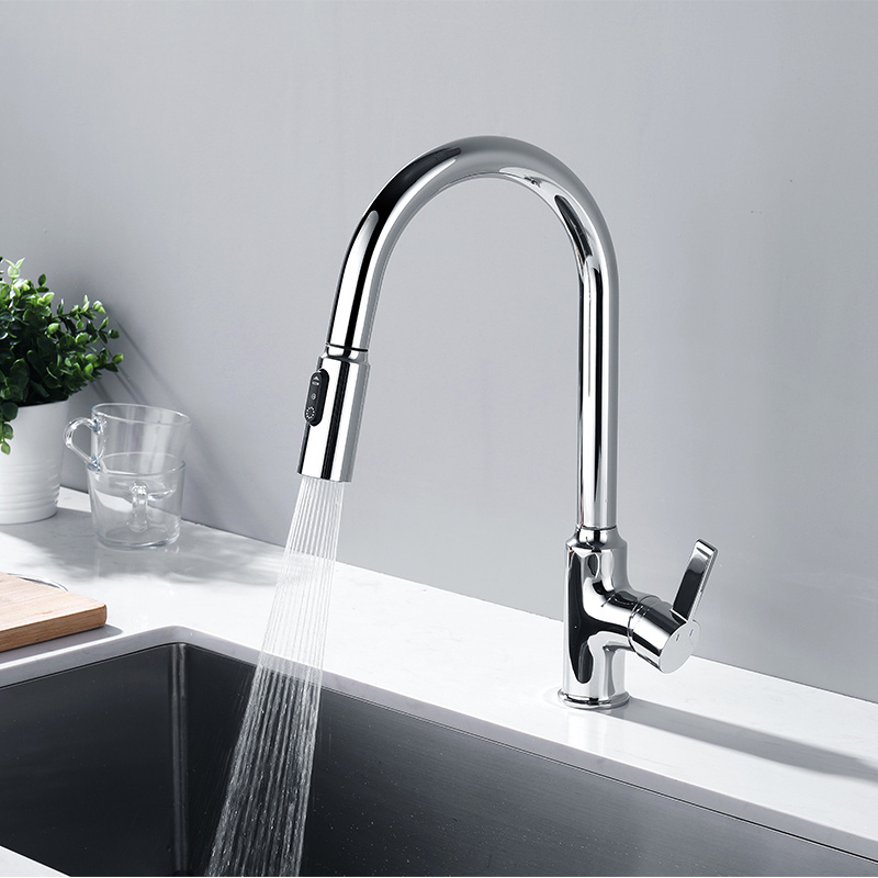 Single Handle Pull Down Sink Kitchen Faucet with Wand Sprayer Brass Body for Kitchen Sink