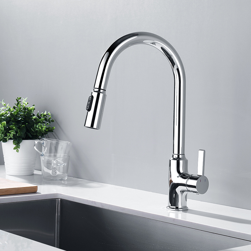 Single Handle Pull Down Sink Kitchen Faucet with Wand Sprayer Brass Body for Kitchen Sink