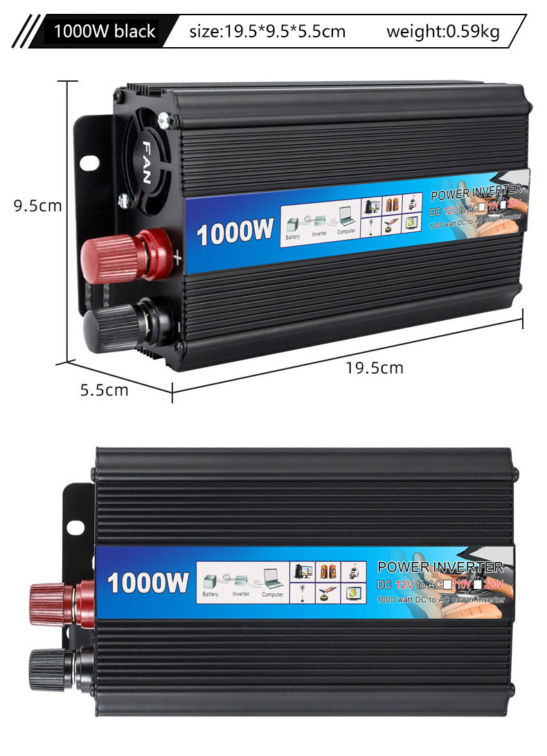 1000watt 12v 220v car power inverter usb 5v/2.1a intelligent solar dc to ac power converter inverter with Multi in one socket