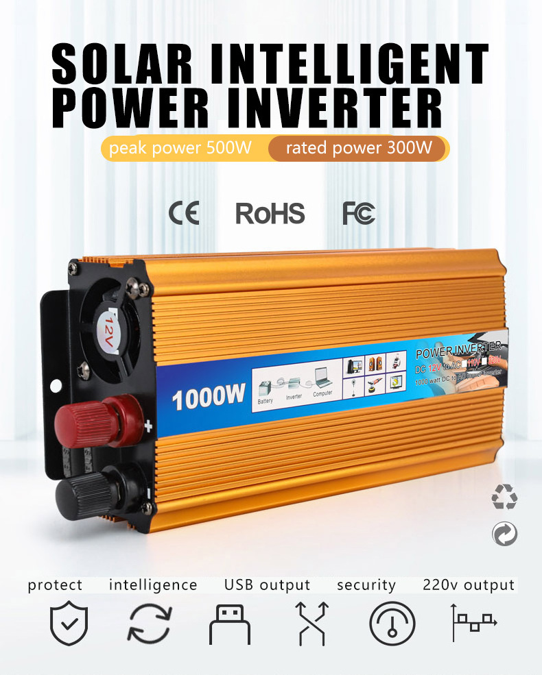 1000watt 12v 220v car power inverter usb 5v/2.1a intelligent solar dc to ac power converter inverter with Multi in one socket