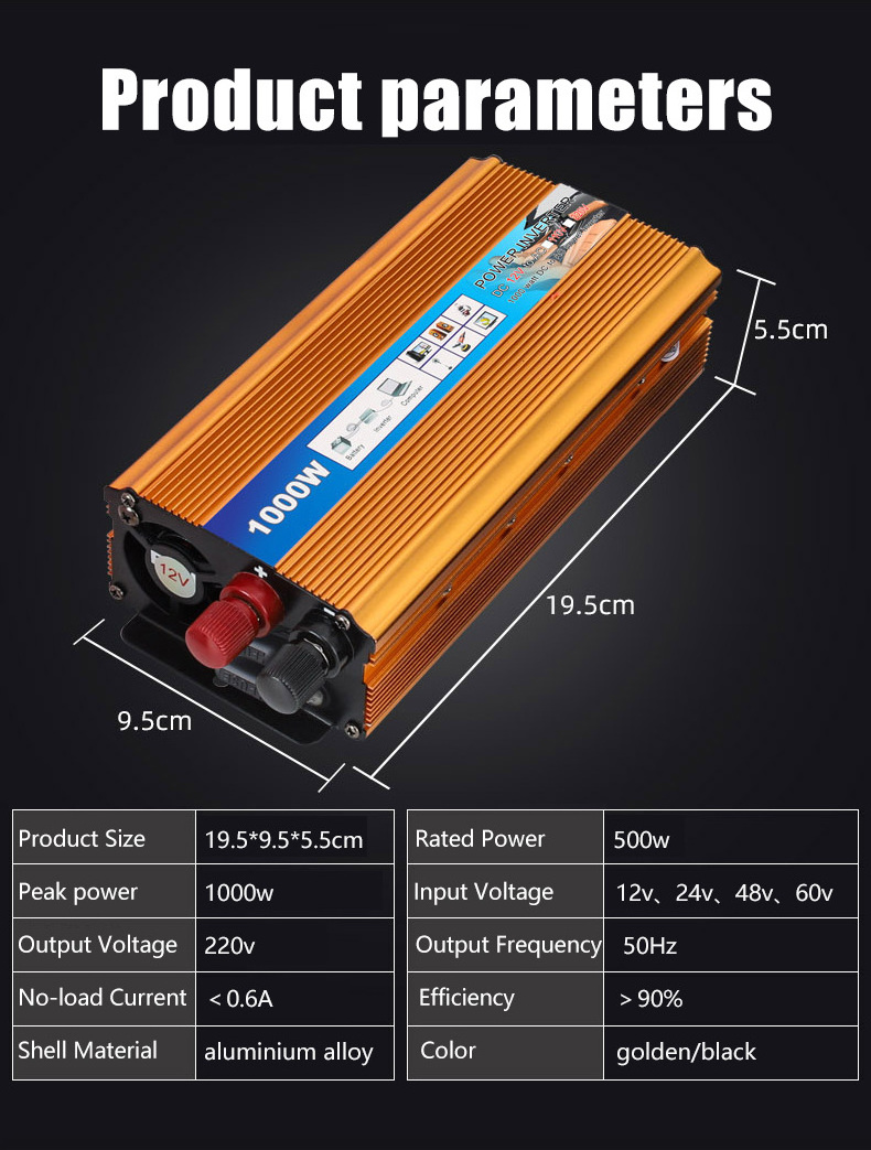 1000watt 12v 220v car power inverter usb 5v/2.1a intelligent solar dc to ac power converter inverter with Multi in one socket