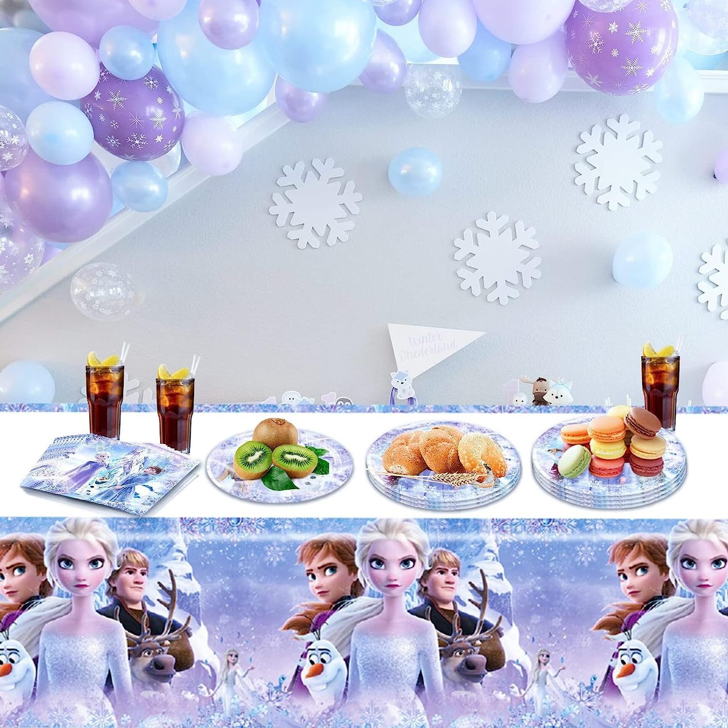 Birthday Party Supplies 20 Plates 20 Napkins and 1 Tablecover for Girls ice snow Theme Party Decorations