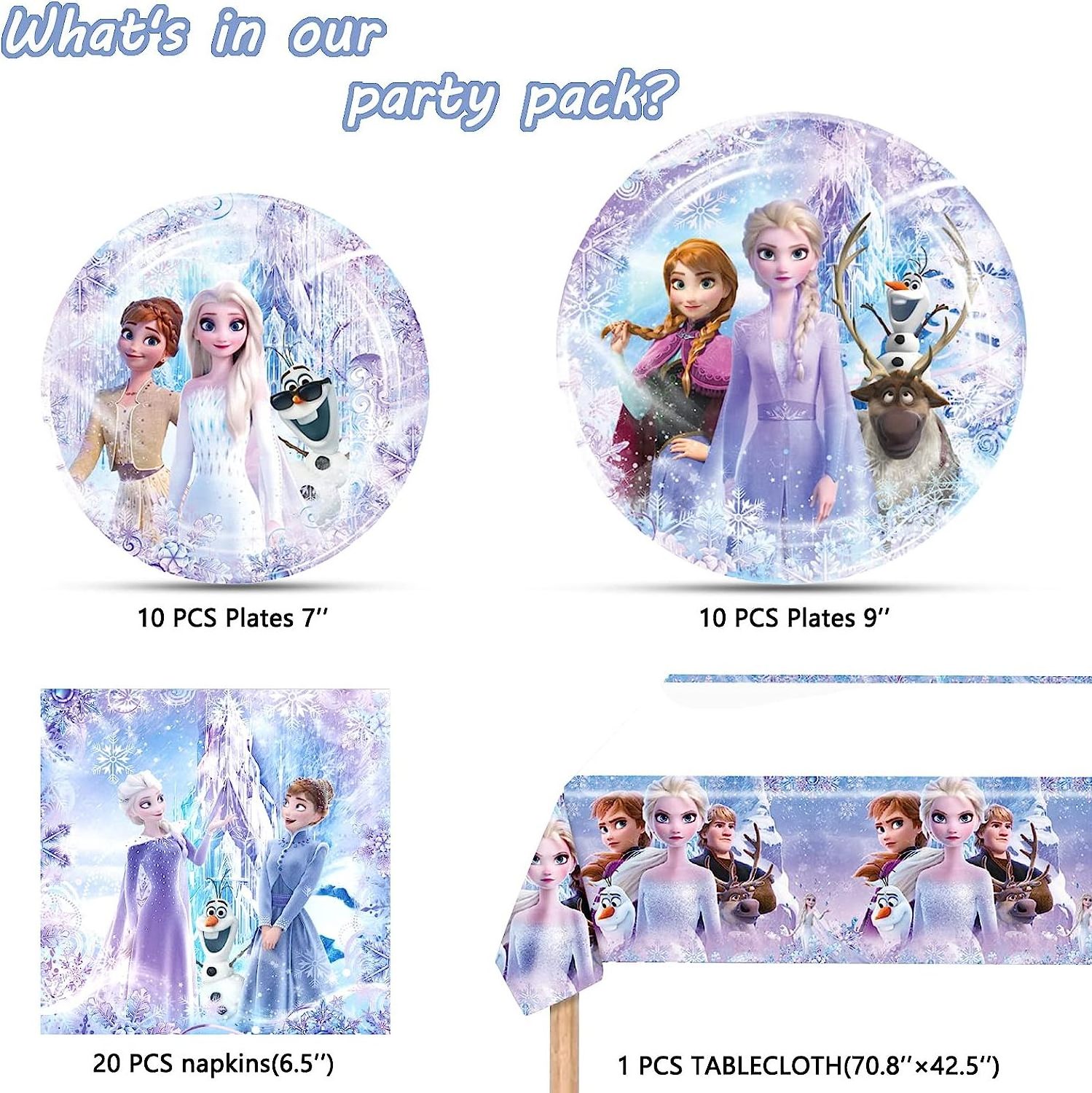 Birthday Party Supplies 20 Plates 20 Napkins and 1 Tablecover for Girls ice snow Theme Party Decorations