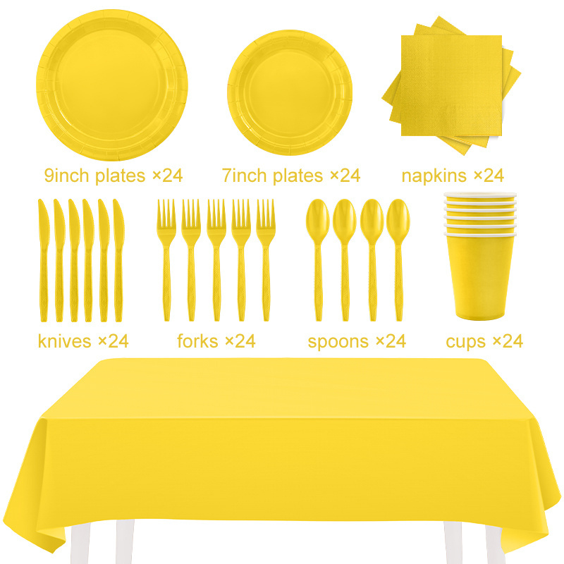 Dinner Plate Set Yellow Paper Towel Paper Cups Disposable Party Supplies Sets New Spot Solid Color Opp Bag Party Wedding / Yp