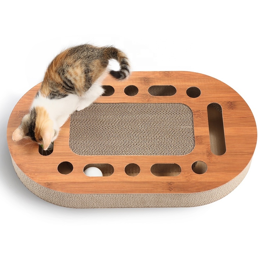 Cat Play Toy Eco friendly cardboard wholesale pet toy cat scratcher with ball