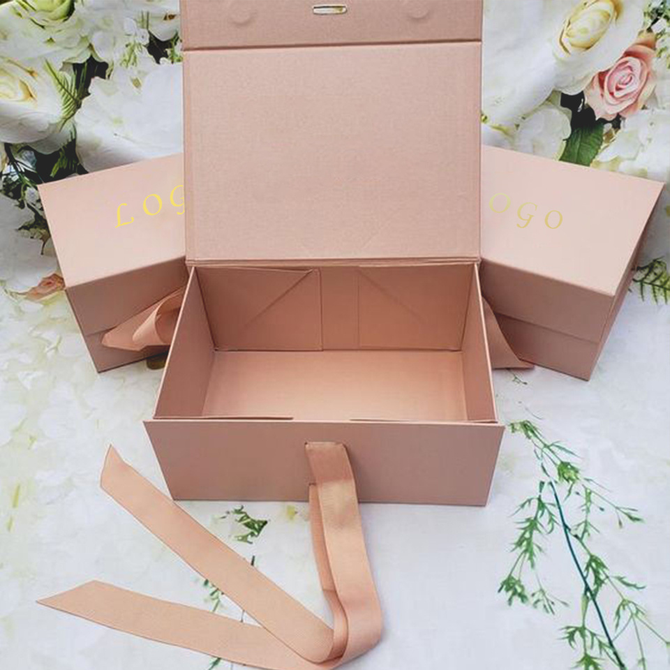 Brand Customized 250G Cardboard Box Packaging Folding Magnetic Gift Box With Ribbon Wedding Gift Box For Cosmetic Jewelry