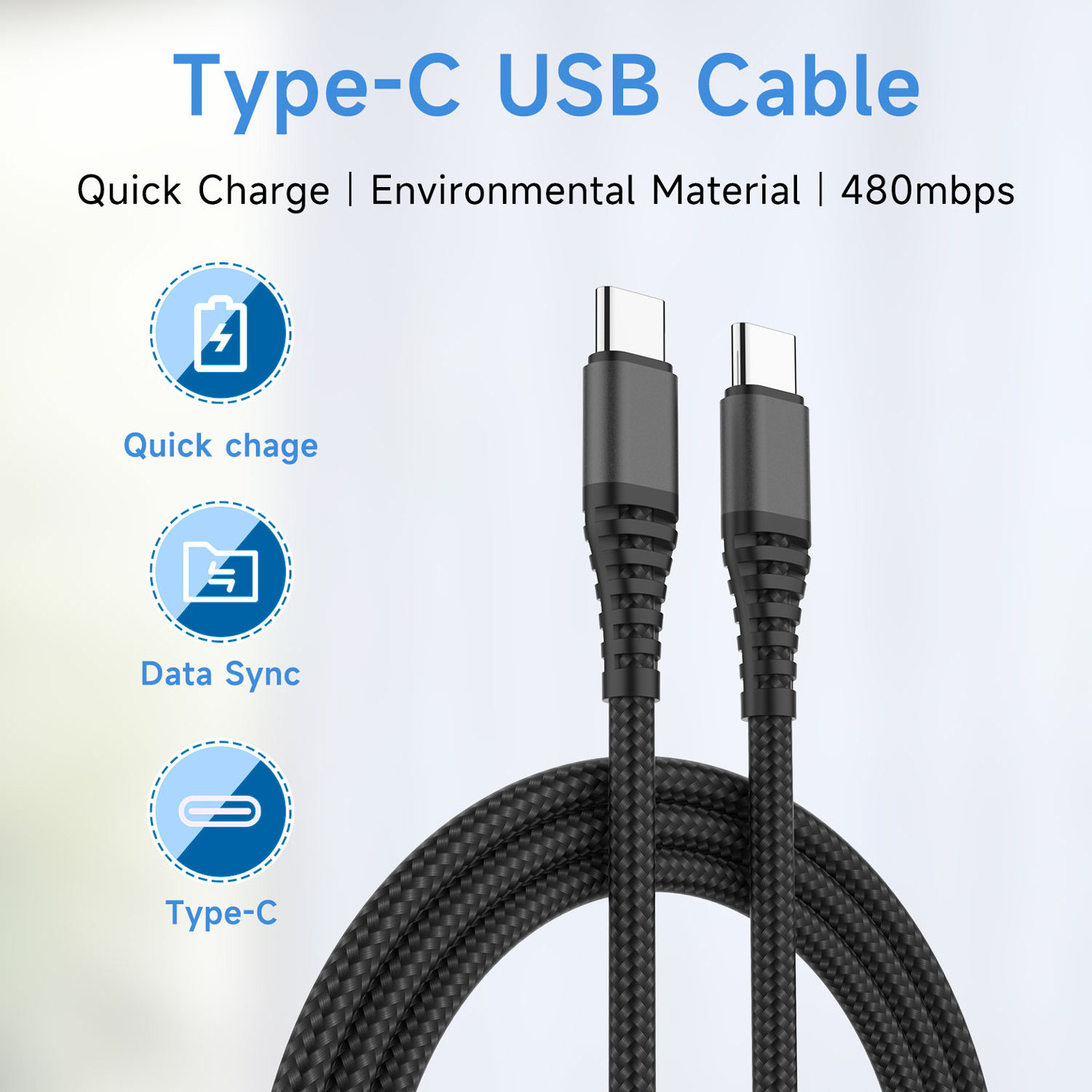 ZEZK OEM ODM USB cable 3.28ft 6.56ft 9.84ft strong nylon braided type C cable 3.0 fast charging sync data cable for phone