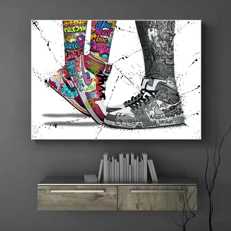 Couple Shoes Graffiti Art Sneakers Canvas Painting Pop Street Wall Art Pictures Posters For Home Decor Living Room Decoration