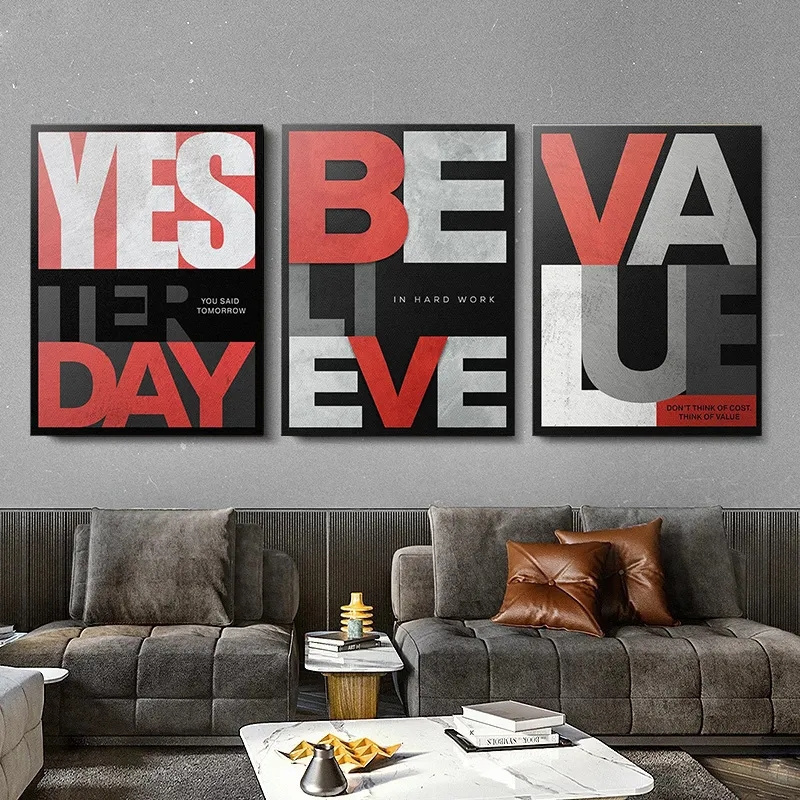 Believe Remember Inspirational Quotes Canvas Painting Motivational Letter Wall Art Poster Print Picture for Office Home Decor