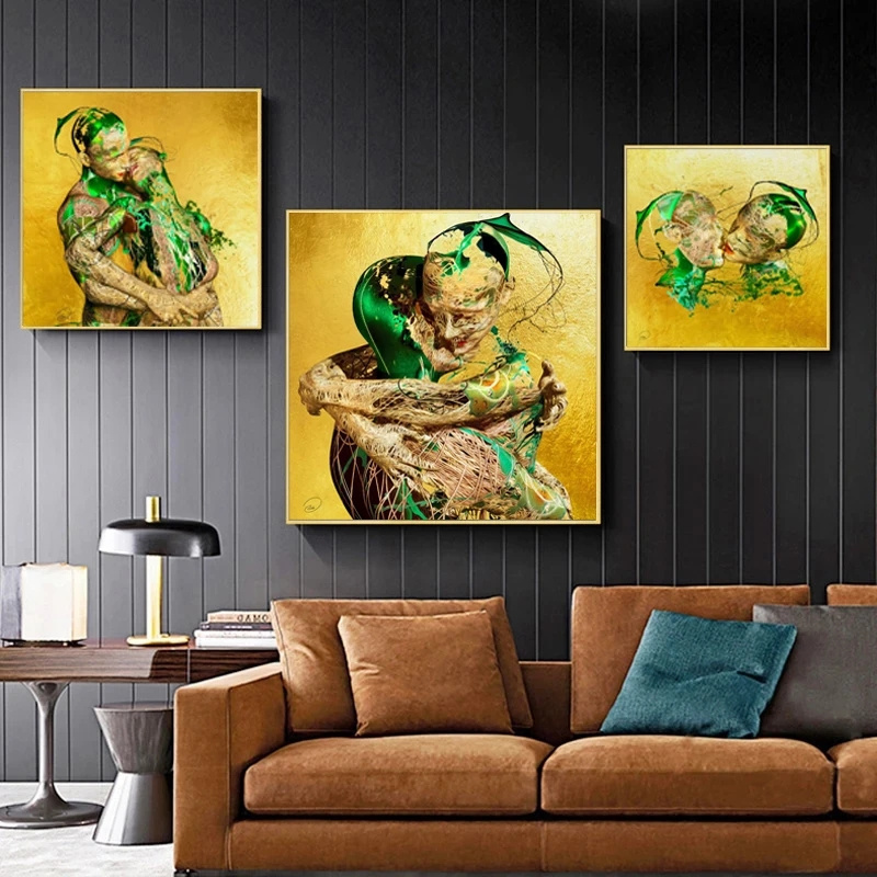 Abstract Green Figure Statue Art Canvas Paintings 3D Artwork Wall Posters Print Wall Pictures for Living Room Home Cuadros Decor