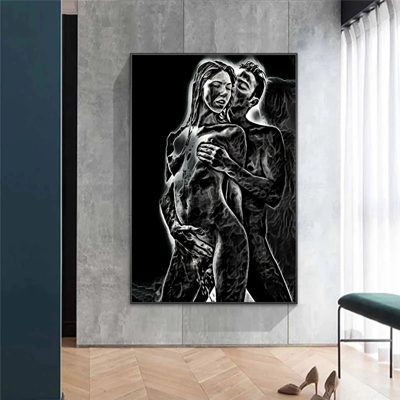 Black Art Sexy Women Hug Lover Canvas Painting on The Wall Art Posters Prints Wall Picture for Living Room Home Wall Cuadros