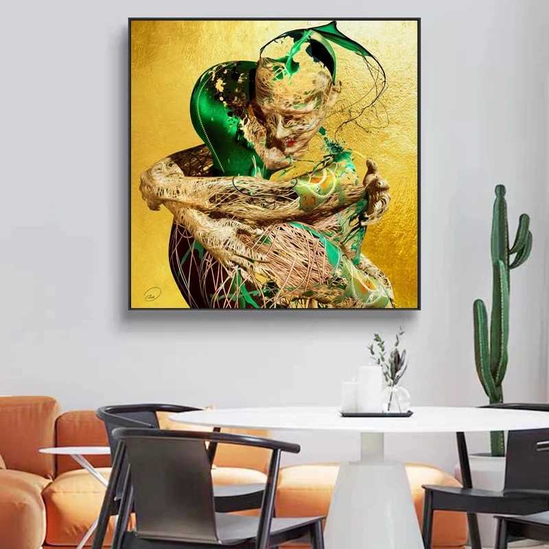 Abstract Green Figure Statue Art Canvas Paintings 3D Artwork Wall Posters Print Wall Pictures for Living Room Home Cuadros Decor