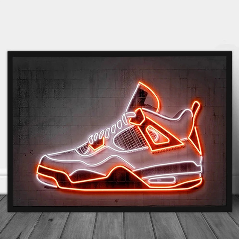 White And Orange Neon Art Sneaker Canvas Painting Wall Art Nordic Sports Shoes Posters And Prints For Living Room Home Decor