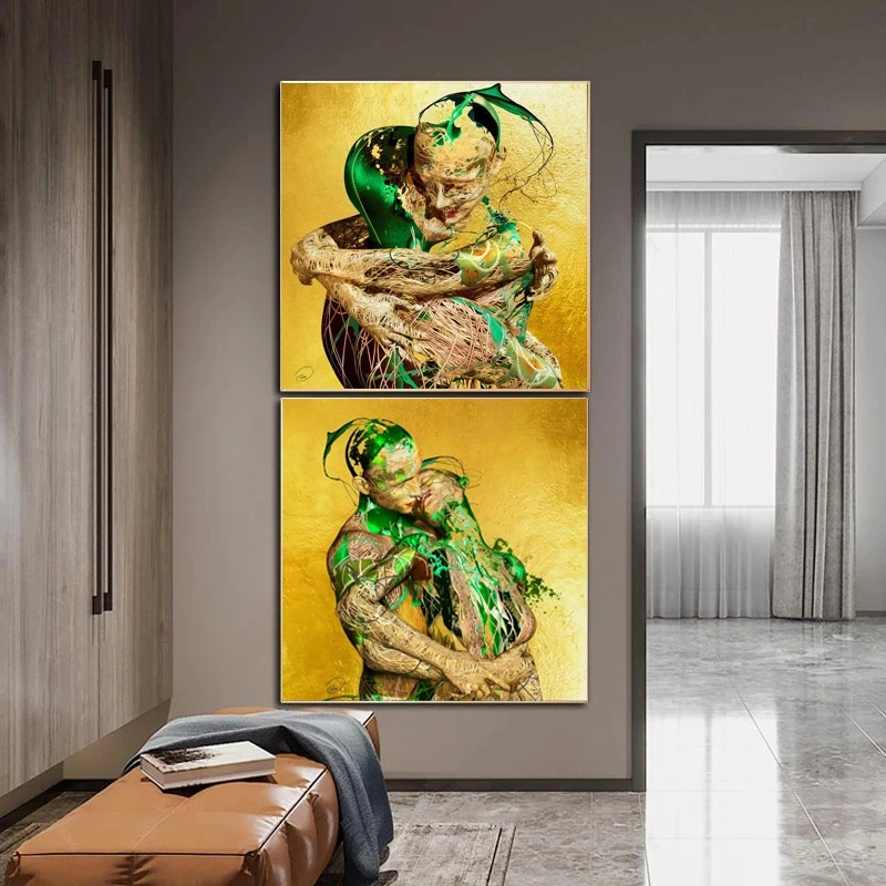 Abstract Green Figure Statue Art Canvas Paintings 3D Artwork Wall Posters Print Wall Pictures for Living Room Home Cuadros Decor