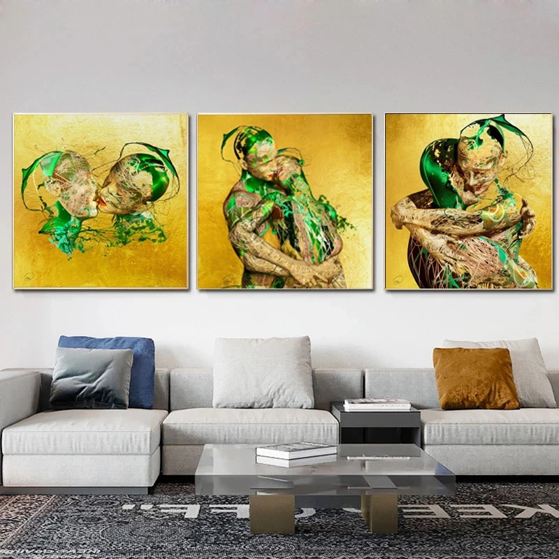 Abstract Green Figure Statue Art Canvas Paintings 3D Artwork Wall Posters Print Wall Pictures for Living Room Home Cuadros Decor