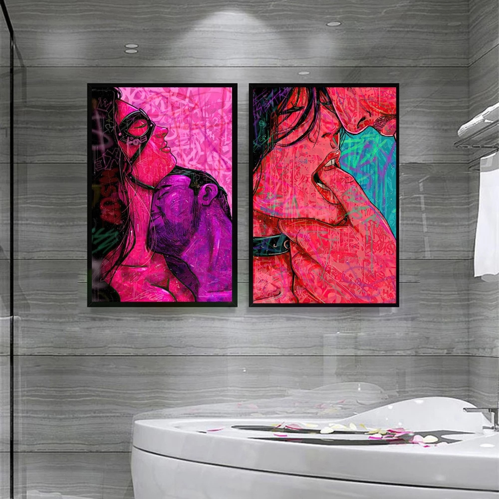 Sexy Body Lover Poster Nude Woman Men Figure Canvas Painting Abstract Couple Wall Art Cuadros Picture for Bar Bedroom Home Decor