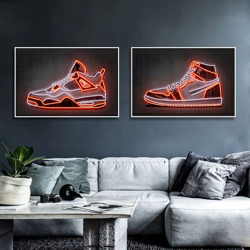 Neon Art Fashion Future Sneakers Poster Prints Canvas Painting Abstract Shoes Wall Art Personality Bar Wall Decor Boy Room Decor