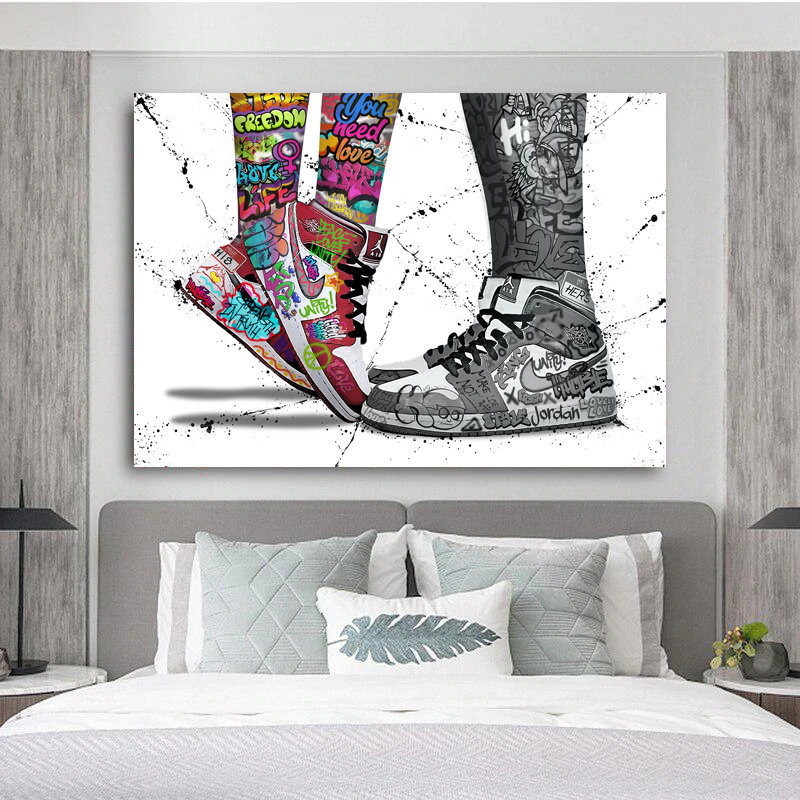 Couple Shoes Graffiti Art Sneakers Canvas Painting Pop Street Wall Art Pictures Posters For Home Decor Living Room Decoration