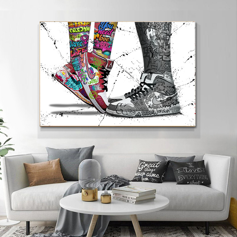 Couple Shoes Graffiti Art Sneakers Canvas Painting Pop Street Wall Art Pictures Posters For Home Decor Living Room Decoration