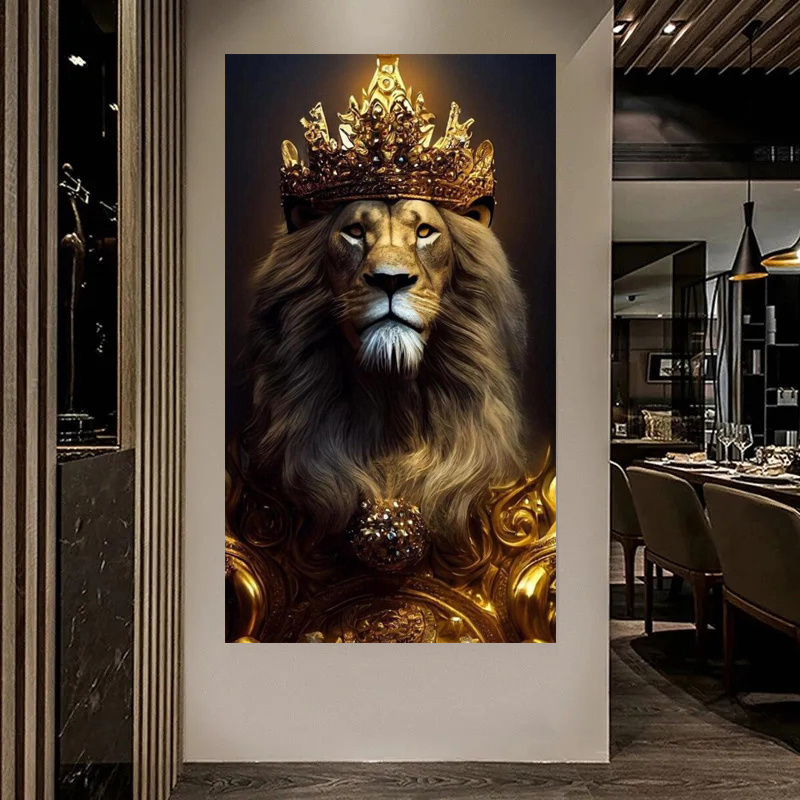 KIng Wear Crown Lions Canvas Posters and Prints Canvas Paintings Wall Art Pictures for Living Room Decor No Frame