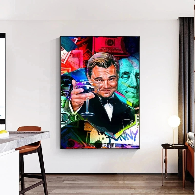 Classic Movie Poster Wolf of Wall Street Graffiti Canvas Painting Prints Money Motivational Wall Art Picture Living Room Decor