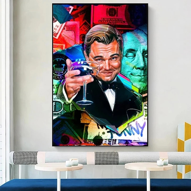 Classic Movie Poster Wolf of Wall Street Graffiti Canvas Painting Prints Money Motivational Wall Art Picture Living Room Decor