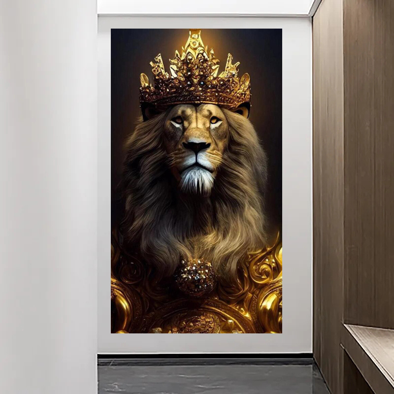 KIng Wear Crown Lions Canvas Posters and Prints Canvas Paintings Wall Art Pictures for Living Room Decor No Frame