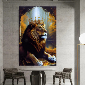 KIng Wear Crown Lions Canvas Posters and Prints Canvas Paintings Wall Art Pictures for Living Room Decor No Frame