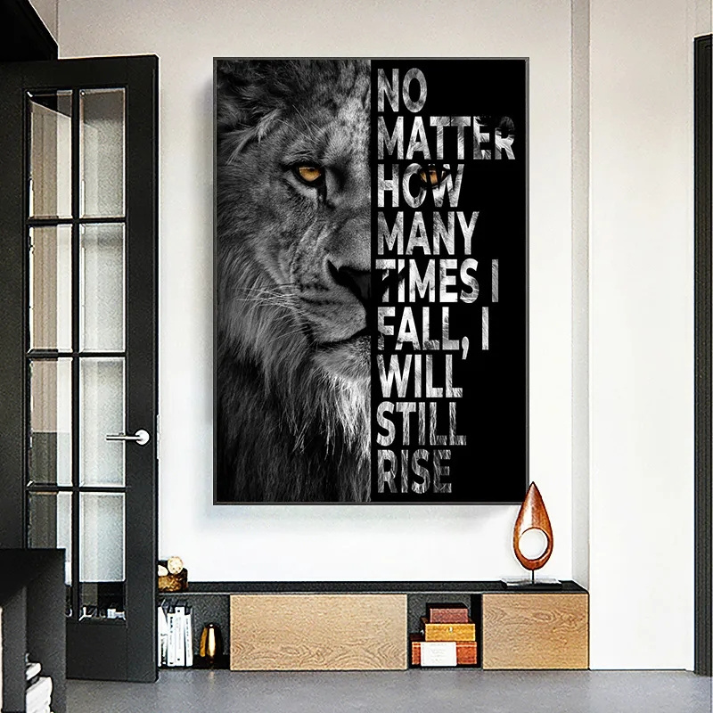 Inspirational Quote Art Posters and Prints Canvas Wild Lion Letter Painting Motivational Word Wall Picture for Office Home Decor