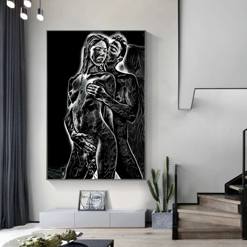 Black Art Sexy Women Hug Lover Canvas Painting on The Wall Art Posters Prints Wall Picture for Living Room Home Wall Cuadros