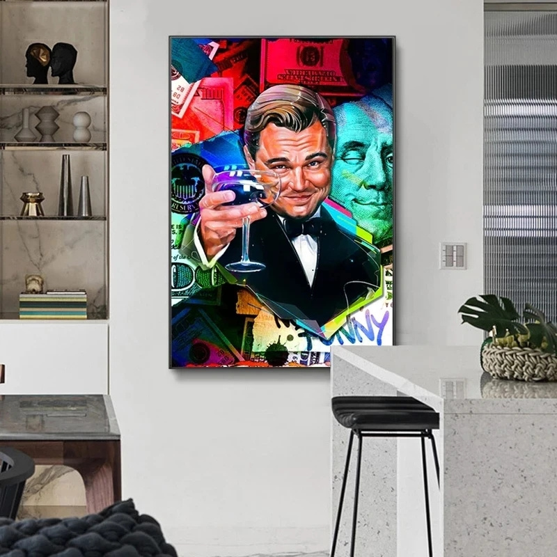 Classic Movie Poster Wolf of Wall Street Graffiti Canvas Painting Prints Money Motivational Wall Art Picture Living Room Decor