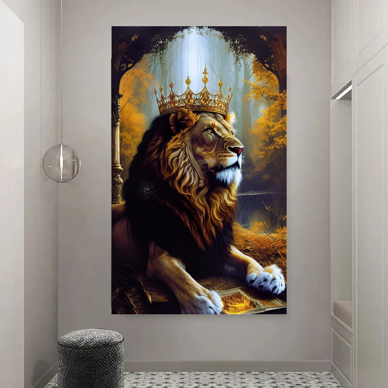 KIng Wear Crown Lions Canvas Posters and Prints Canvas Paintings Wall Art Pictures for Living Room Decor No Frame