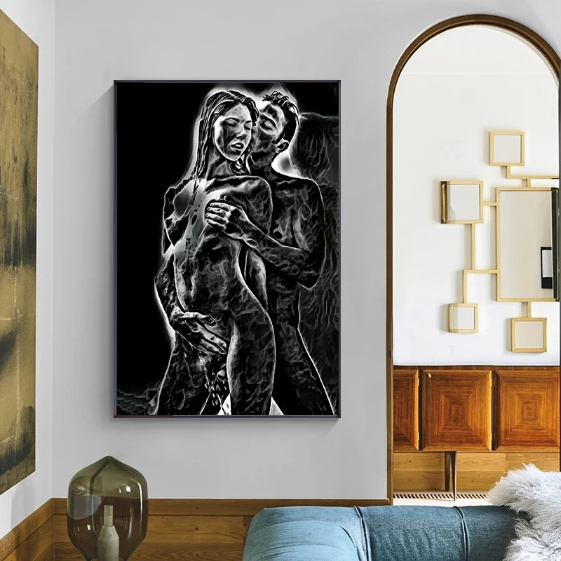 Black Art Sexy Women Hug Lover Canvas Painting on The Wall Art Posters Prints Wall Picture for Living Room Home Wall Cuadros