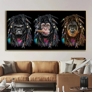 Cool Animal Art Funny Long Braid Smoking Monkeys Canvas Painting Wall Art Posters Prints Wall Pictures for Home Wall Cuadros