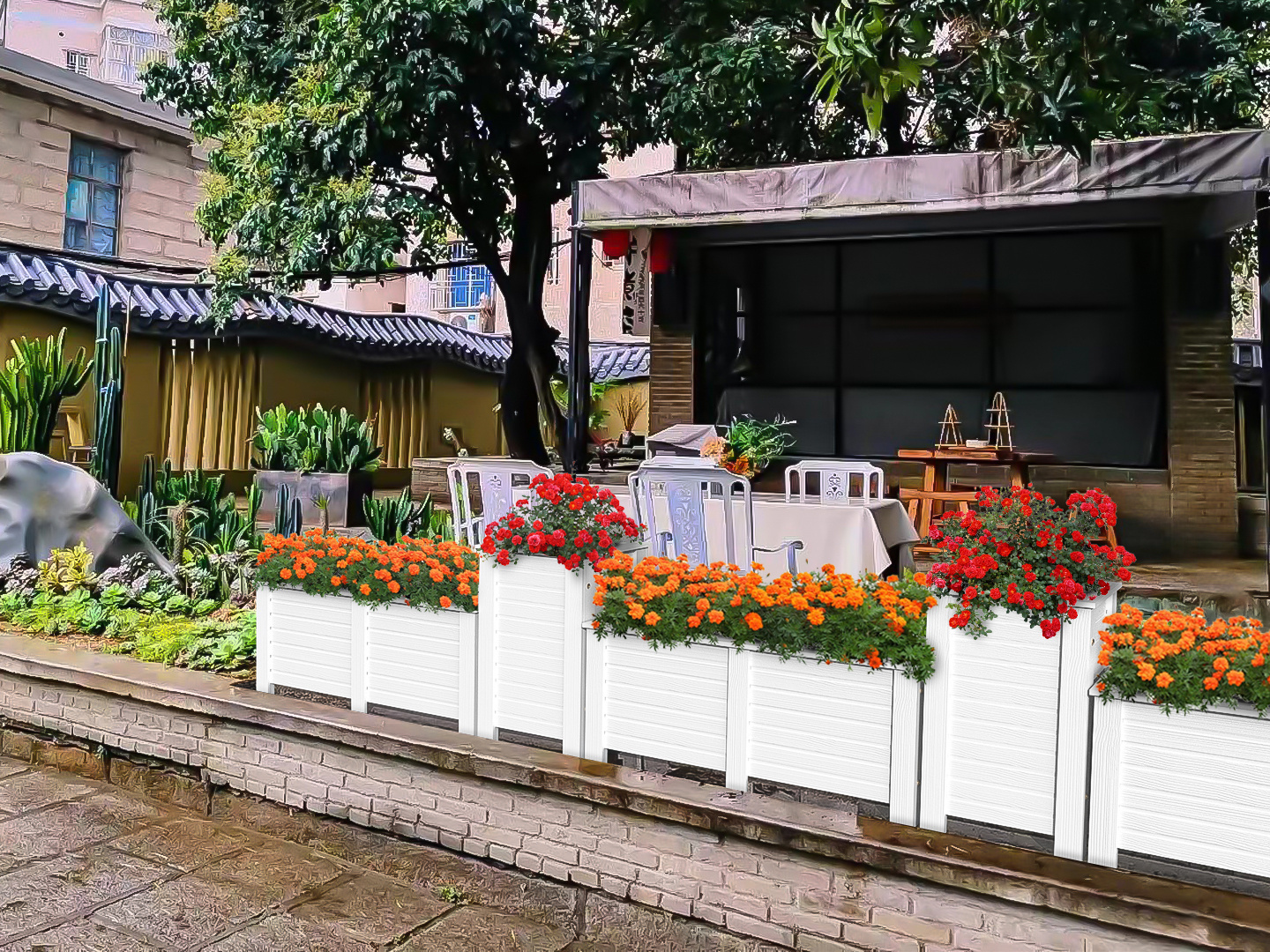 Weather Resistant Rectangular White Large Plastic Plant Pots For Sidewalk