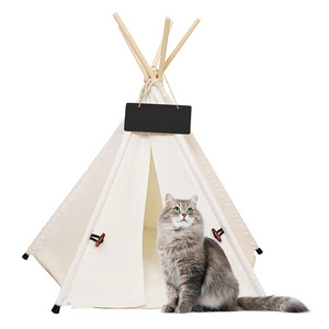 High Quality Small House Frame Portable Indian Indoor Outdoor Cotton Canvas Pet Teepee Puppy Dog Cat Bed Tent With Wood Pole