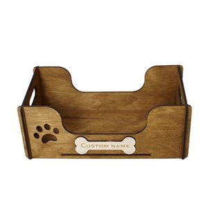 Rustic brown wooden dog pet supplies storage bin toy organizer large wooden box