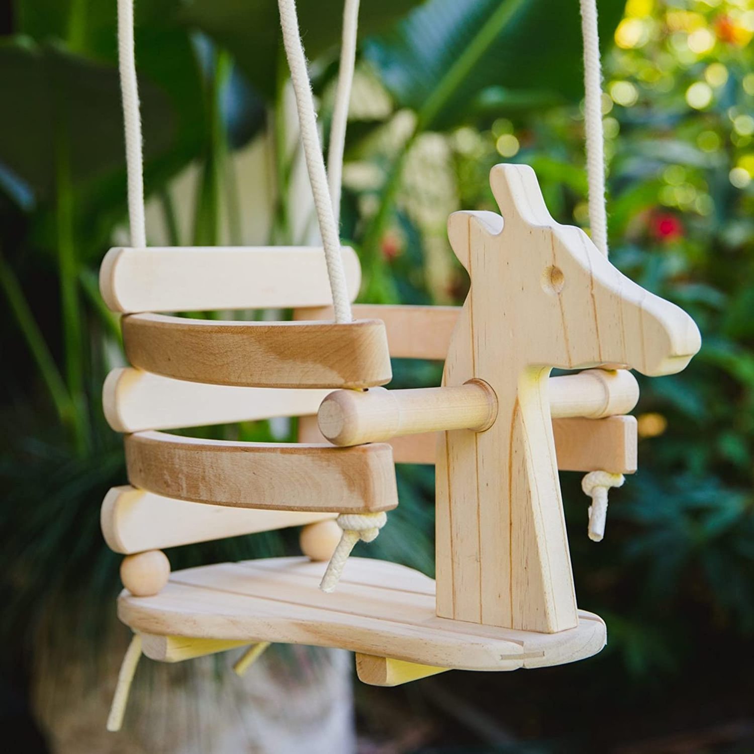 Wooden Horse Baby Swing for Outdoor Wood Toddler Swing Chair Seat